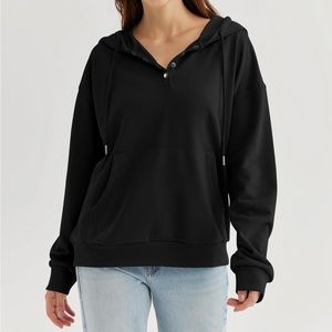 Black Large Ezymall Hoodie Pullover Drawstring Long Sleeve Sweatshirt W/ Pocket